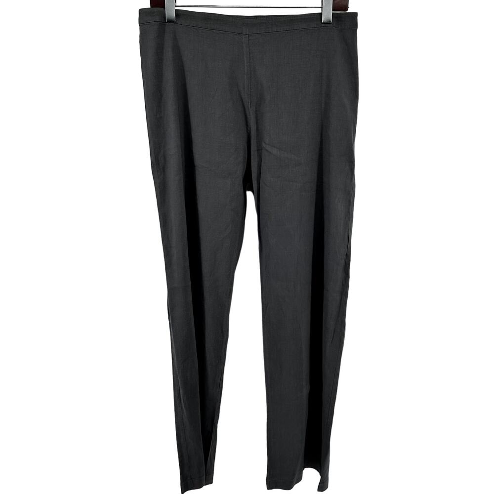 Eileen Fisher Linen Pants Wide Leg Side Zip Button Closure Gray 8 34"x31"